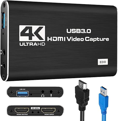 SFABF Tarjeta de captura de vídeo de audio, adaptador de captura HDMI USB3.0 4K 1080P 60fps Dispositivo de captura de vídeo Convertidor de vídeo