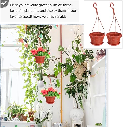 Miniatura 4 de Yardwe 10 juegos de macetas colgantes de plástico para plantas de interior y exterior, macetas colgantes de jardín con cadenas para decoración del