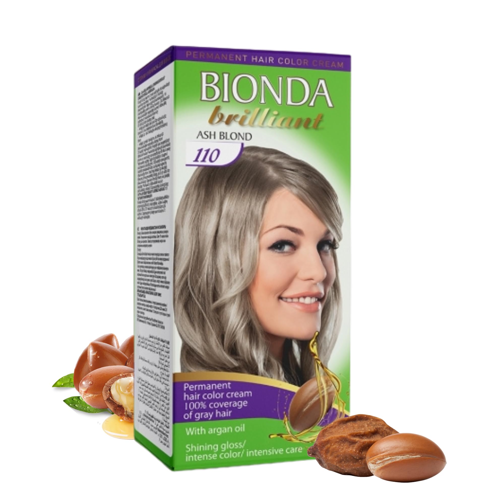 BIONDA Brilliant Tinte y coloración permanentes para el cabello, 110 rubio ceniza, 100 ml, cobertura 100% de canas, con aceite de argán, fórmula de aceite nutritiva, brillo intenso, raíz y longitudes