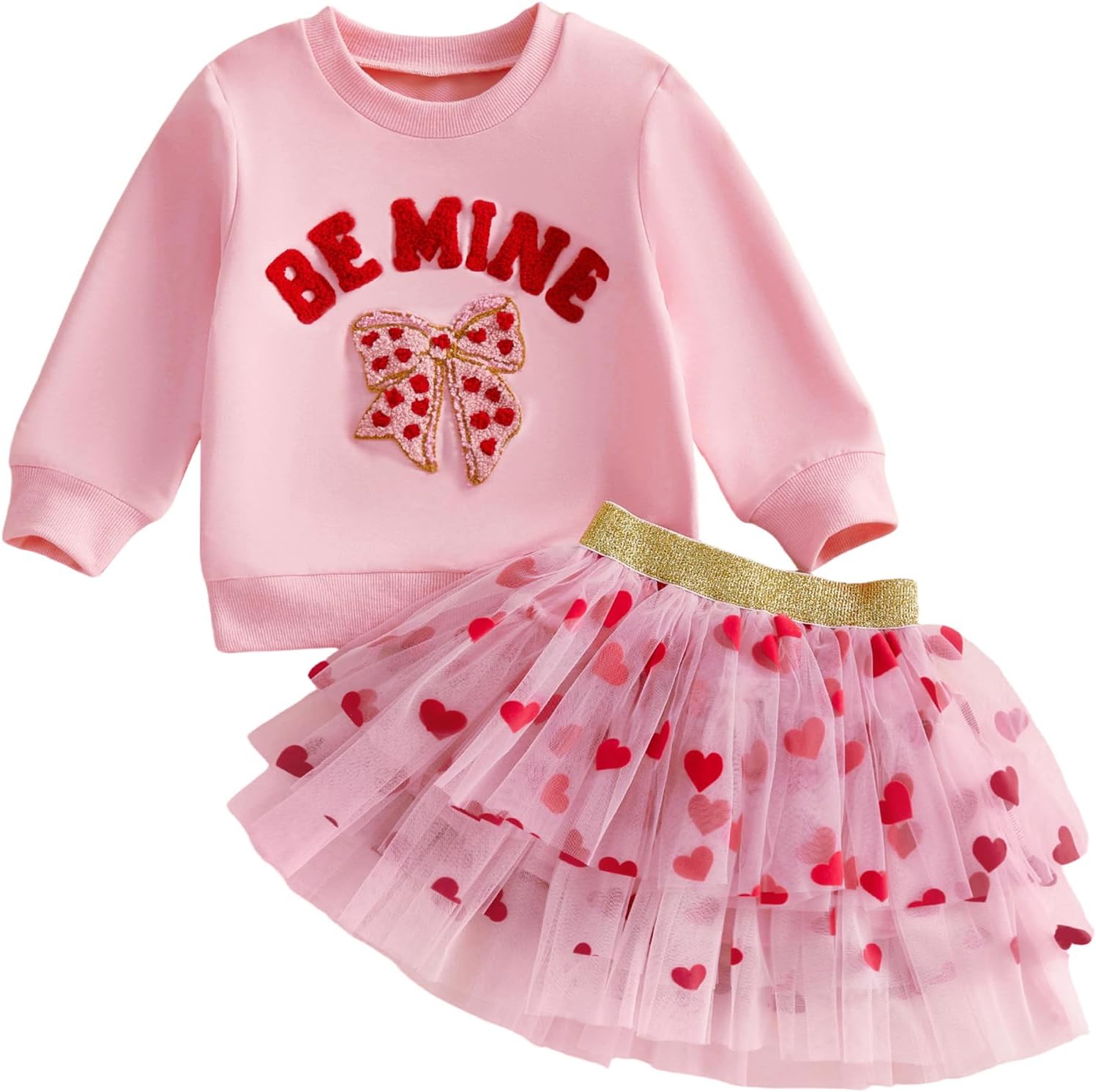 Kayotuas Toddler Baby Girl Valentines Outfit XOXO Heart Sweatshirt and Tulle Tutu Skirts Set Cute Spring Party Dress Clothes