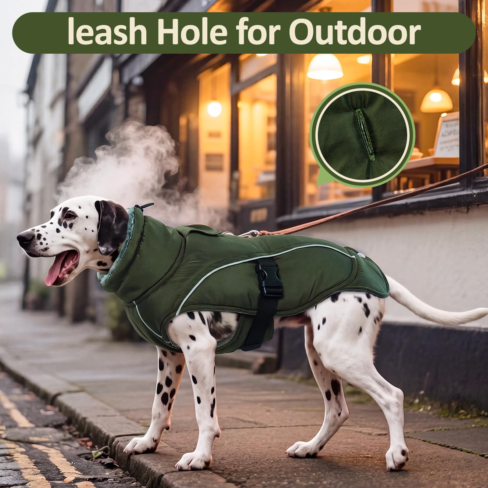 DENTRUN Abrigos para perros para clima frío, abrigo cálido para perro, resistente al viento, chaqueta acogedora para perro, chaleco de forro polar grueso, ropa repelente al agua con arnés/agujero para