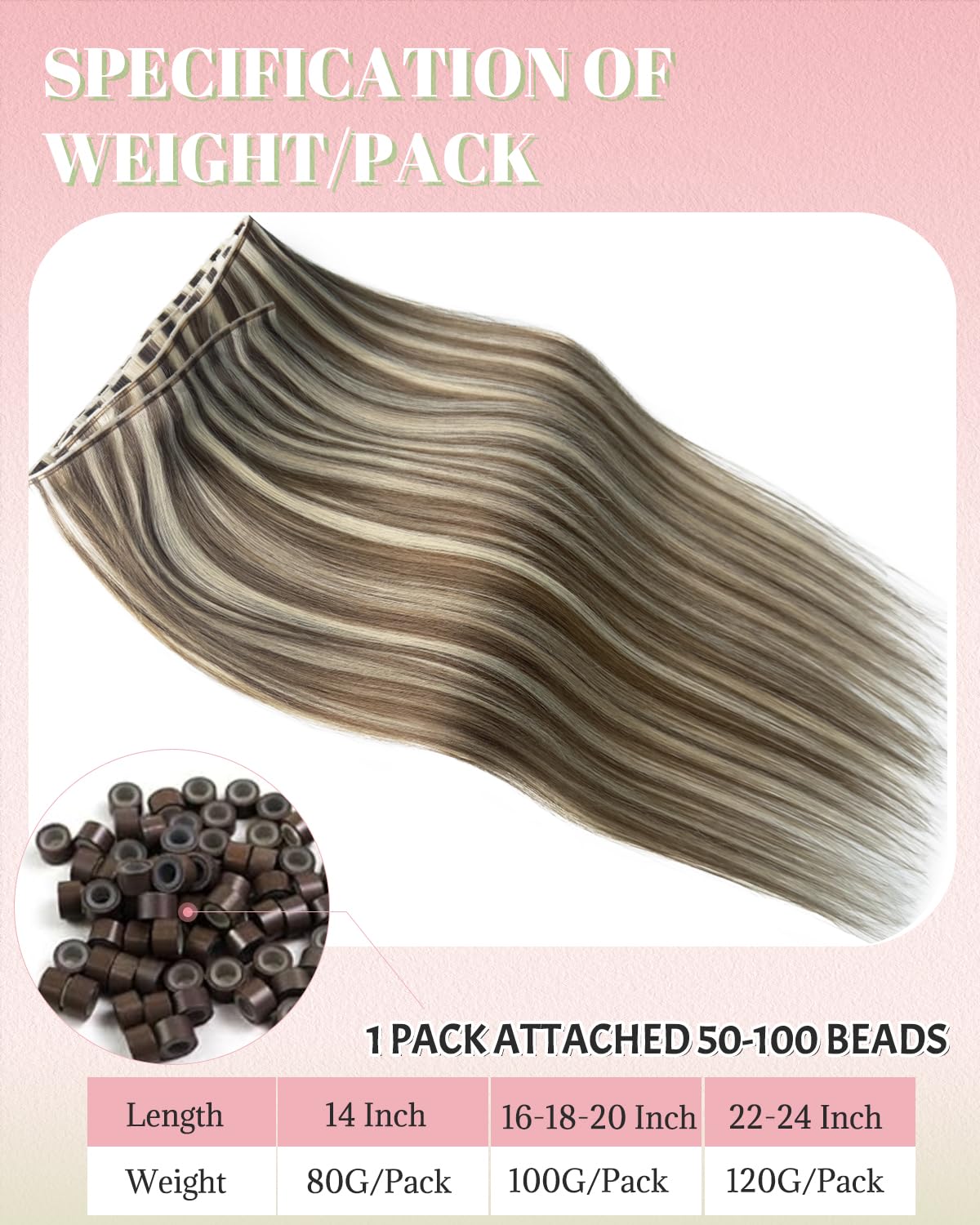 Butterfly Weft Hair Extensions Human Hair Balayage Blonde Highlights Hair Extension Butterfly Weft with Micro Beads 24 Inch 120G Ash Brown and Blonde Highlighted OVO Wefts Extension Human Hair for DIY