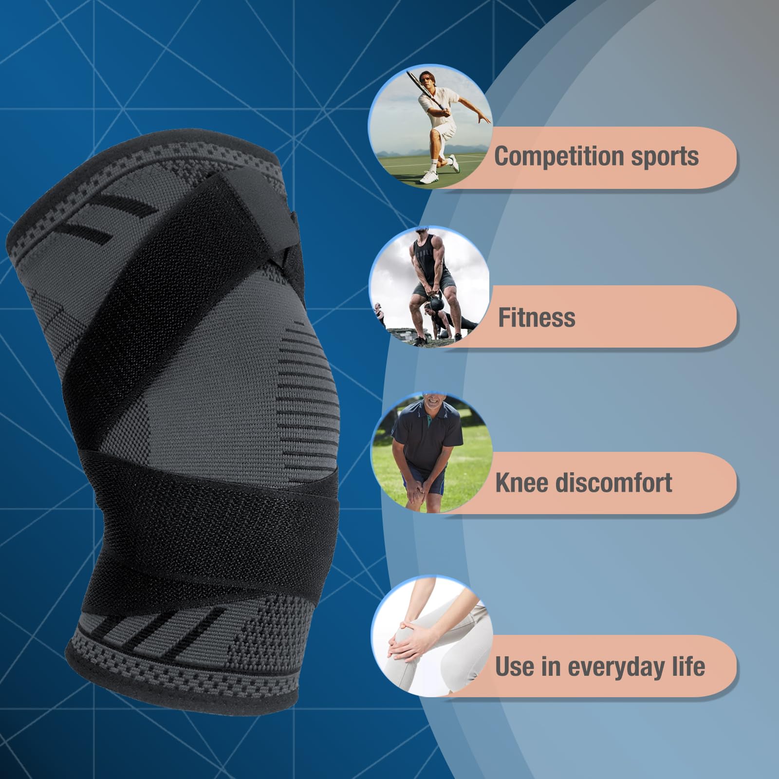 Genouillère Réglable (1 Paire) Genou Bandage Sport de Compression Élastique Mixte, Genouillère de Maintien Respirant et Antidérapant pour Basketball, Course, Gymnase K51 L
