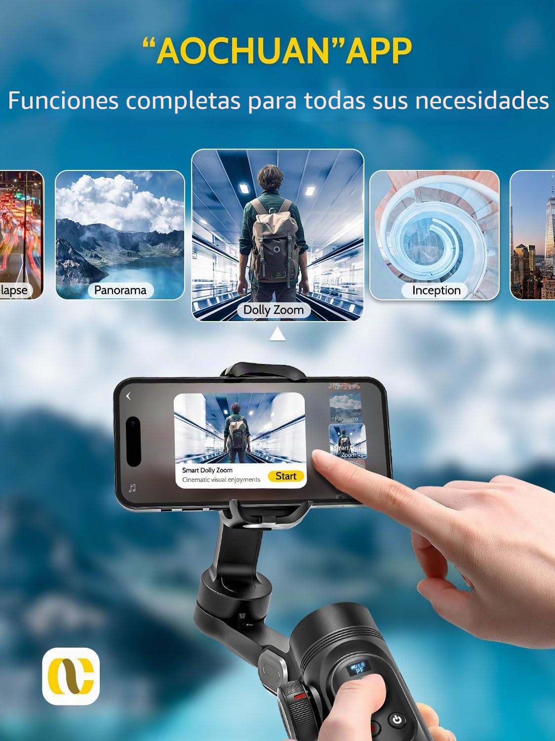 AOCHUAN Estabilizador de cardán para Smartphone, cardanes con Carga inalámbrica para iPhone 15 Pro MAX/Android Estabilizador de teléfono de Mano de 3 Ejes para grabación de Video y Seguimiento Facial