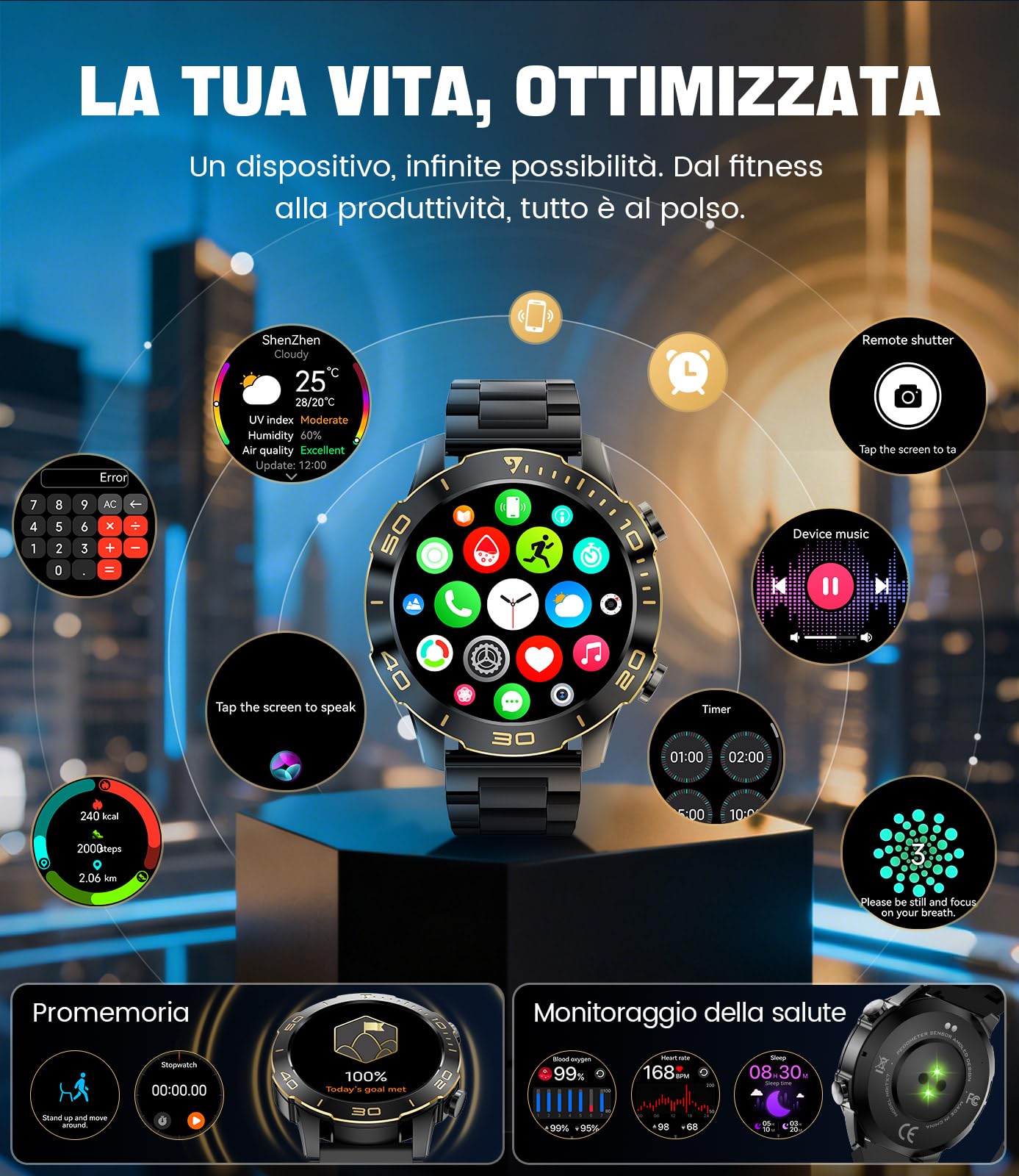 DREMAC Smartwatch Uomo Lusso, Robusto Alluminio, 1,43'' Amoled Schermo, 800 mAh, IP68 Impermeabile, Fitness tracker con Monitoraggio della Frequenza Cardiaca/BP/SpO2/Sonno, per Android iOS
