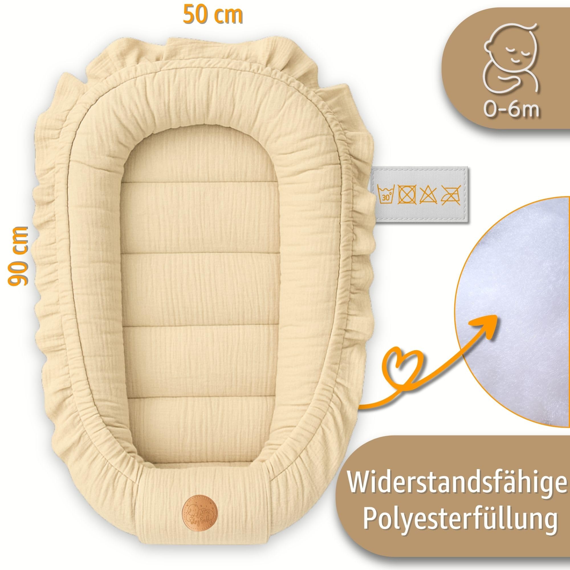 Mussola Riduttore lettino neonato - 90x50 cm baby nest trasportabile per neonati nido culla pod cocoonababy babynest antisoffoco Beige chiaro