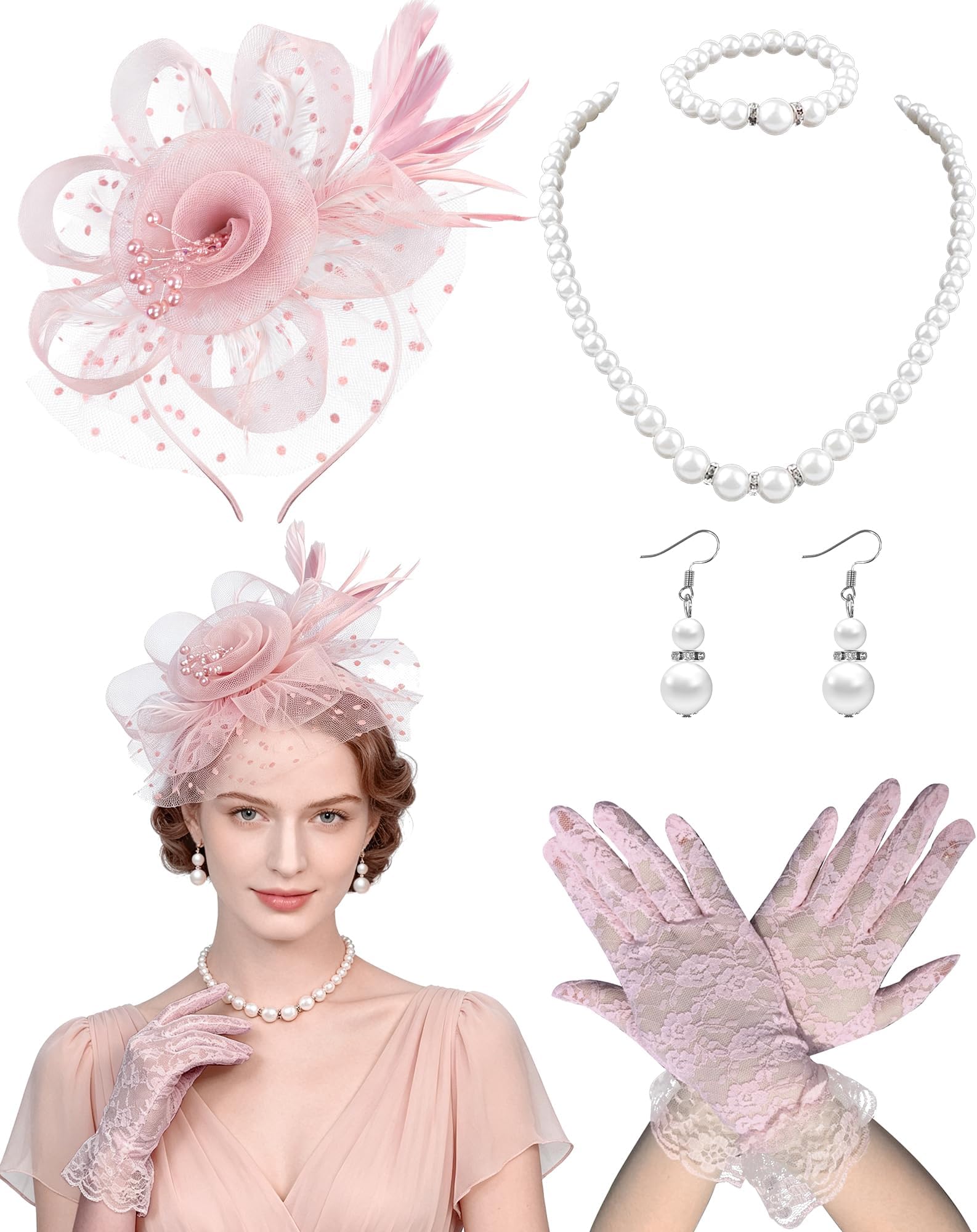 5Pcs Fascinators Hat for Women Tea Party Veil Mesh Headband Feather Hat for Women Veil Tea Party Hats