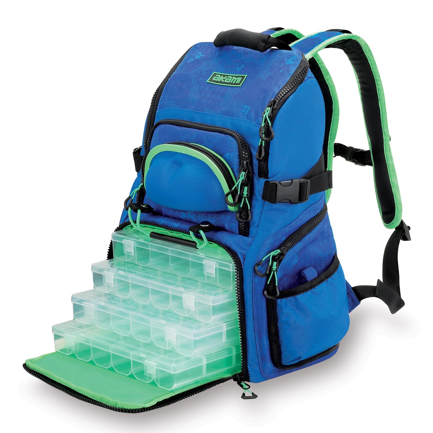 AKAMI MR20 Zaino Rigido da Pesca con Scatole Porta Accessori – Schienale Imbottito, Tasche Multiple, Cerniere Rinforzate