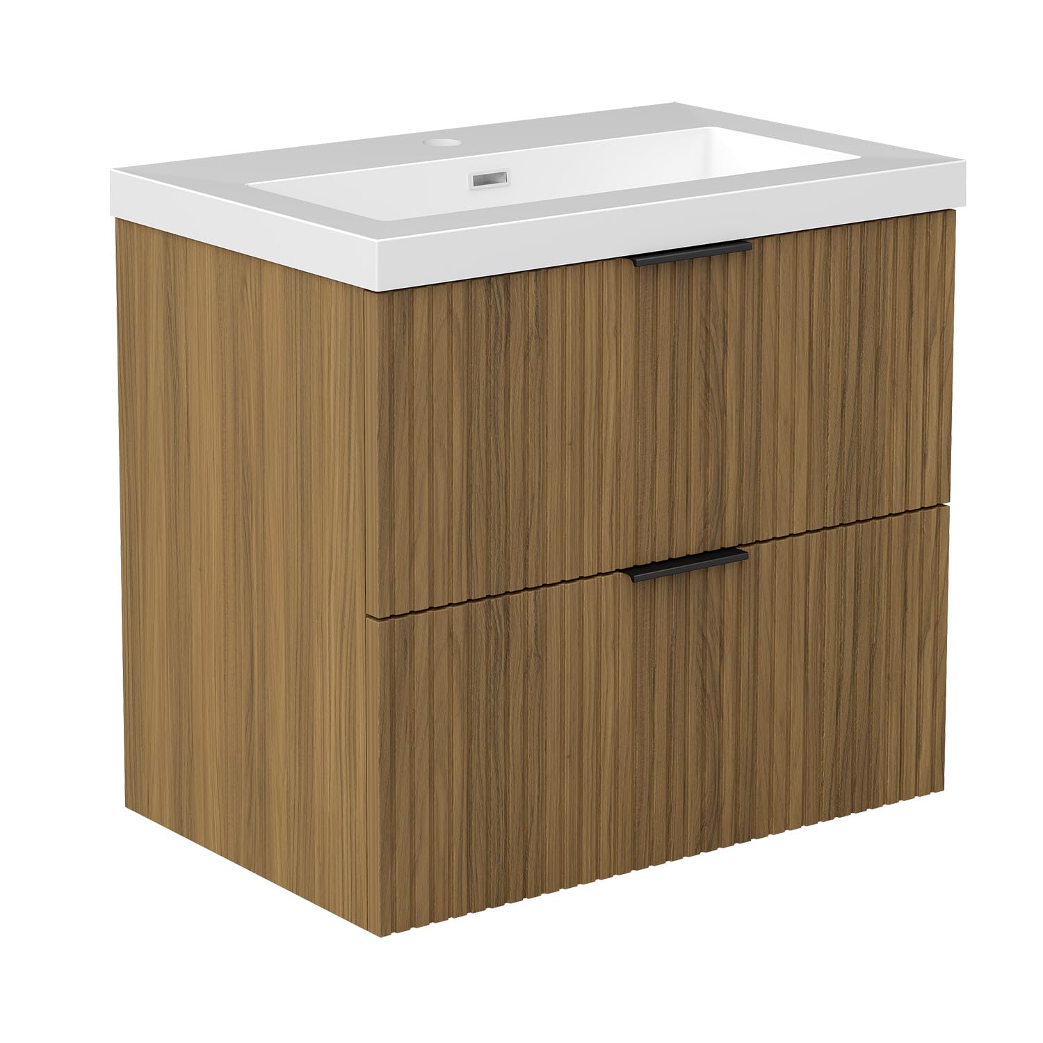 AICA Ensemble Meuble Salle de Bain 60cm avec Simple Vasque - 2 tiroirs Effet Noyer