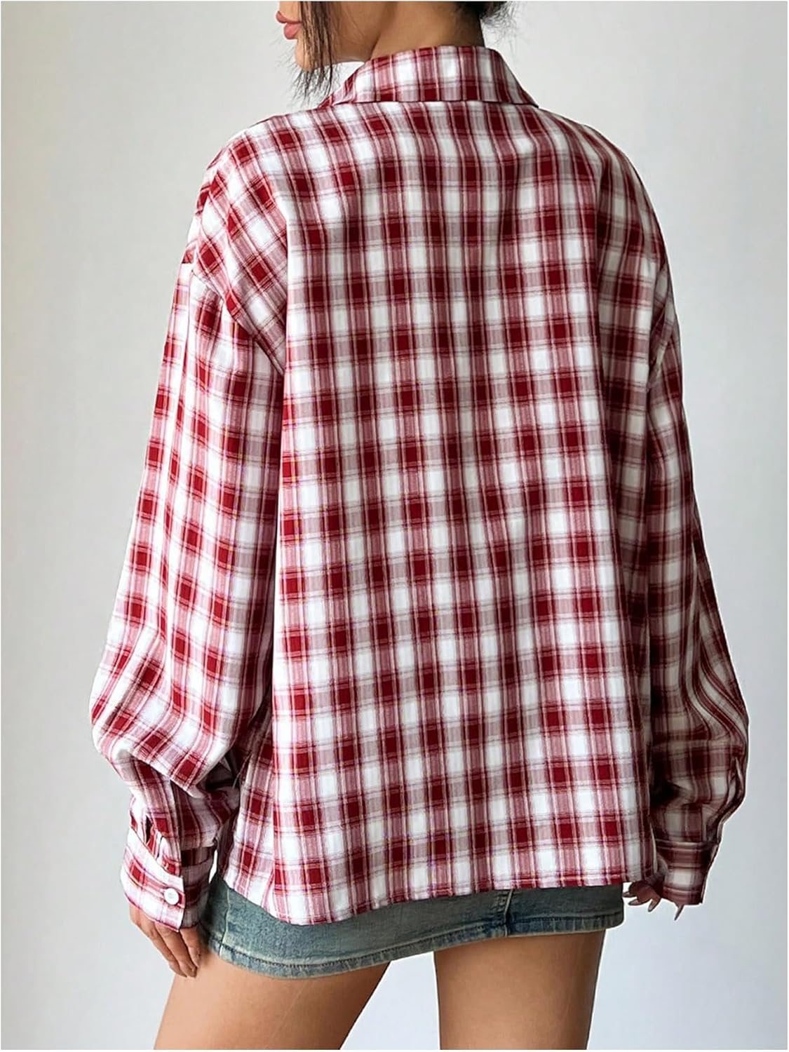 Floerns Women's Y2k Plaid Button Down Shirts Long Sleeve Loose Going Out Blouse Tops - Image 3