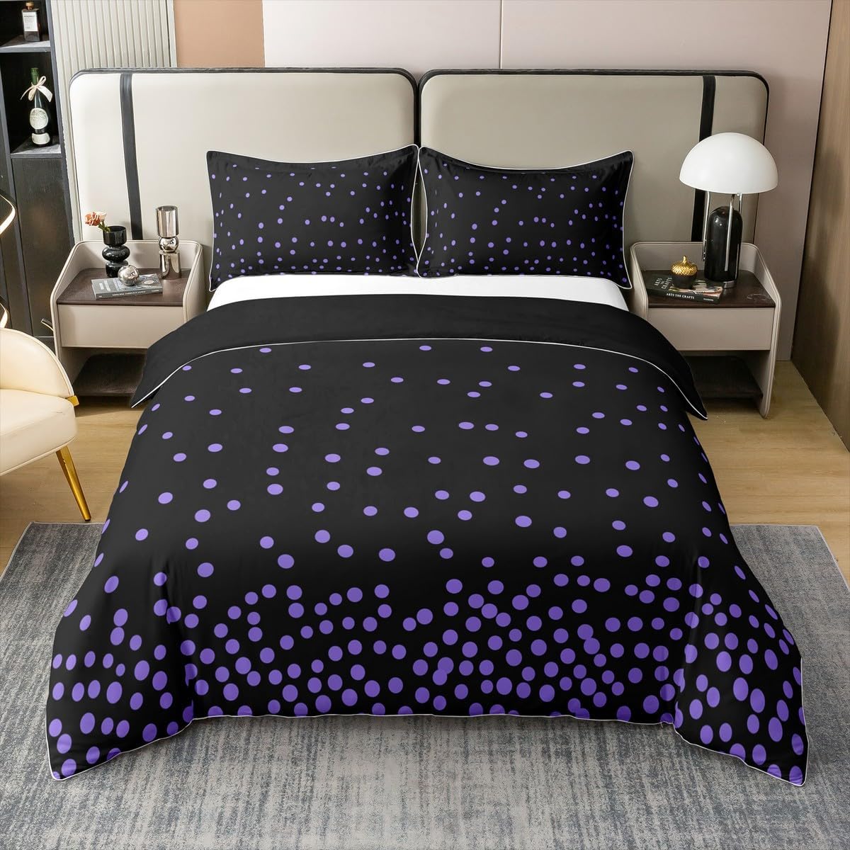 Purple Polka Dots Duvet Cover Set King Size 100% Cotton Geometric Comforter Cover Super Soft Lightweight 3 Pcs Home Modern Abstract Bedding Set Decorative Room(No Comforter)