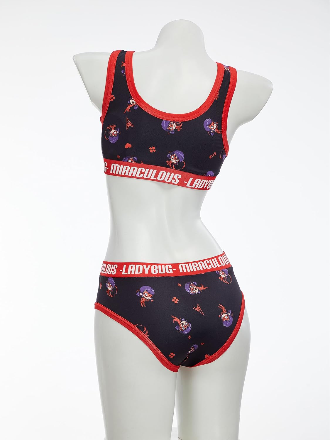 Micotaku Miraculous Ladybug Officially Licensed Women's Athletic Underwear Set Sports Bra and Shorts Set Black and Red