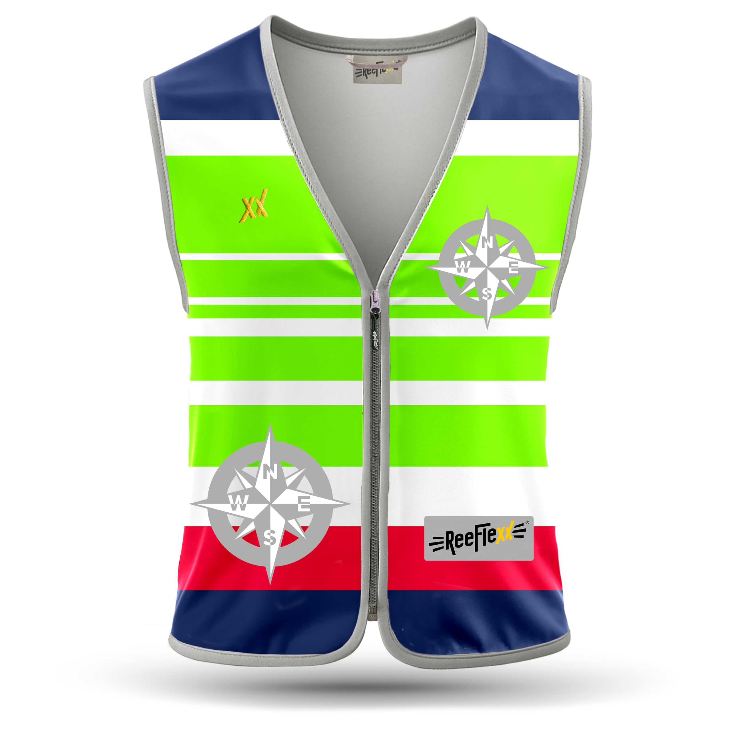 REEFLEXX Gilet da ciclismo da uomo, elegante gilet di sicurezza con colori/motivi accattivanti e forti riflettori, maggiore visibilità nel traffico.
