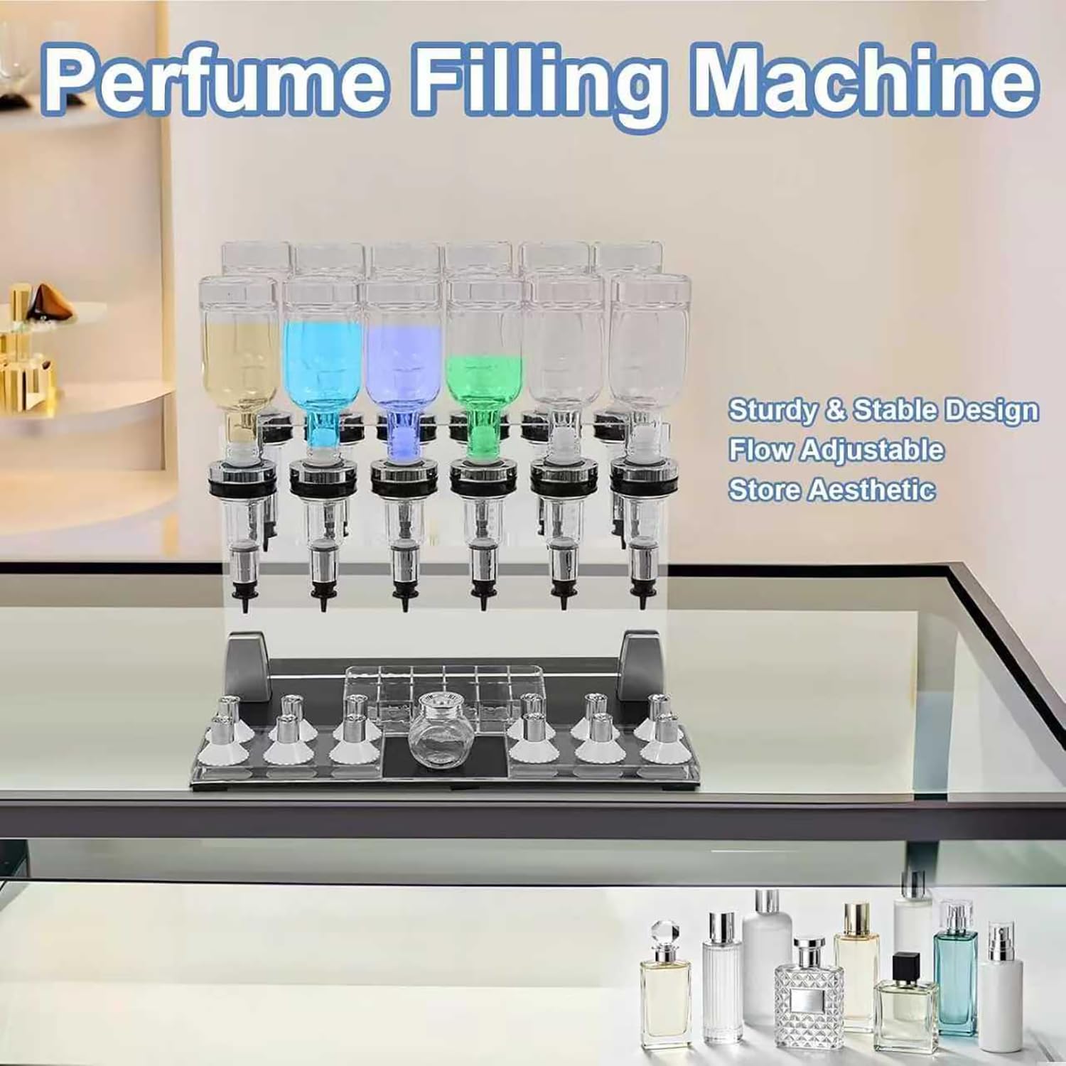 Distributore manuale di profumo per scrivania, riempitrice di liquidi con tazze di prova del profumo, riempitrice e espositore per bar, studi e saloni