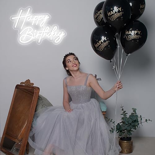 Miniatura 4 de Letrero de neón de feliz cumpleaños para decoración de pared, 17 x 12 pulgadas, letreros de luz de neón LED blancos de 17 x 12 pulgadas, decoración
