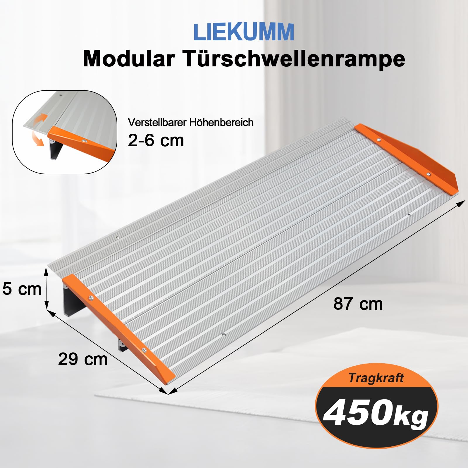 LIEKUMM Rampe de Seuil pour Fauteuil Roulant 5 cm, Capacité Max. 450 kg