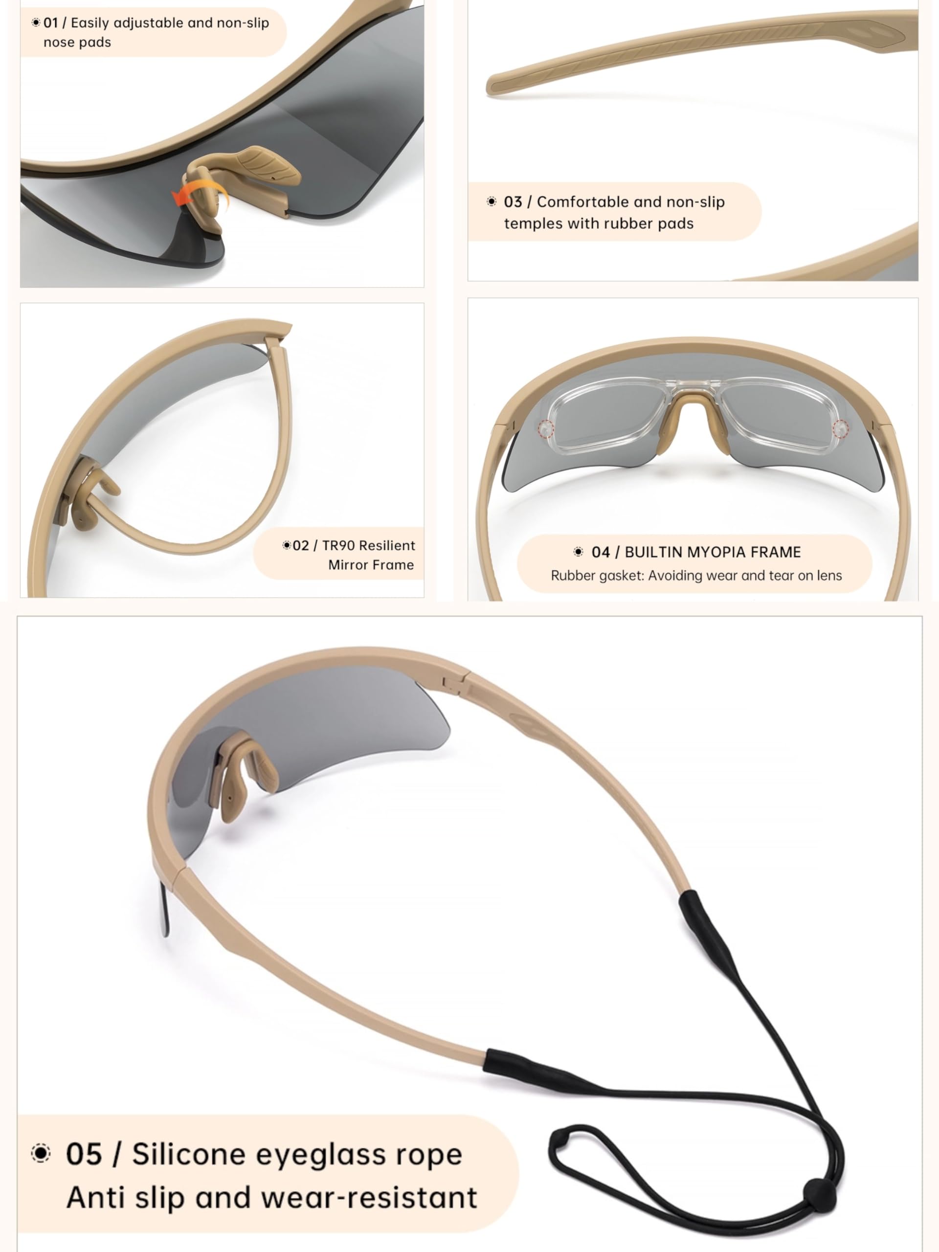 Taktische Schutzbrille mit UV400 Schutz, TR90 Rahmen, Wechselgläser, Verstellbare Nasenpolster, Unisex für Schießen und Wandern, Military Style, 31g