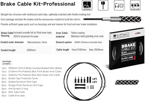 Miniatura 2 de CNC Juego de cables de freno de bicicleta de montaña, carcasa de cable de freno de bicicleta, cubierta trenzada y línea interior de teflón para MTB