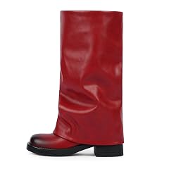 Modatope Fold Over Boots Women Knee High Boots Low Block Heel Slouchy Tall Boots Zipper Square Toe Dress
