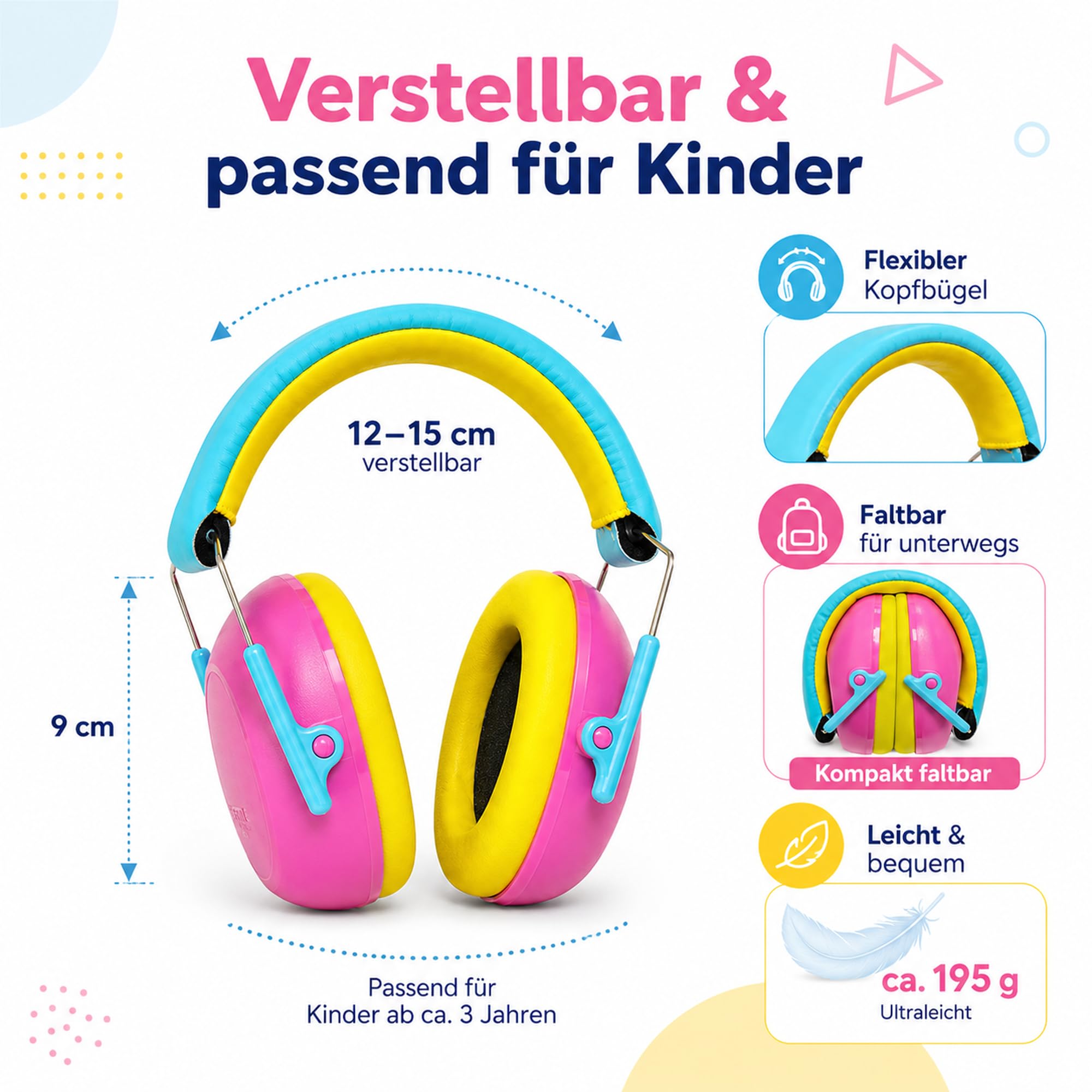 Protezione dell'udito per bambini [3-12 anni] SNR 24dB – Leggero e pieghevole per viaggi, sonno, concerti, fuochi d'artificio, autismo