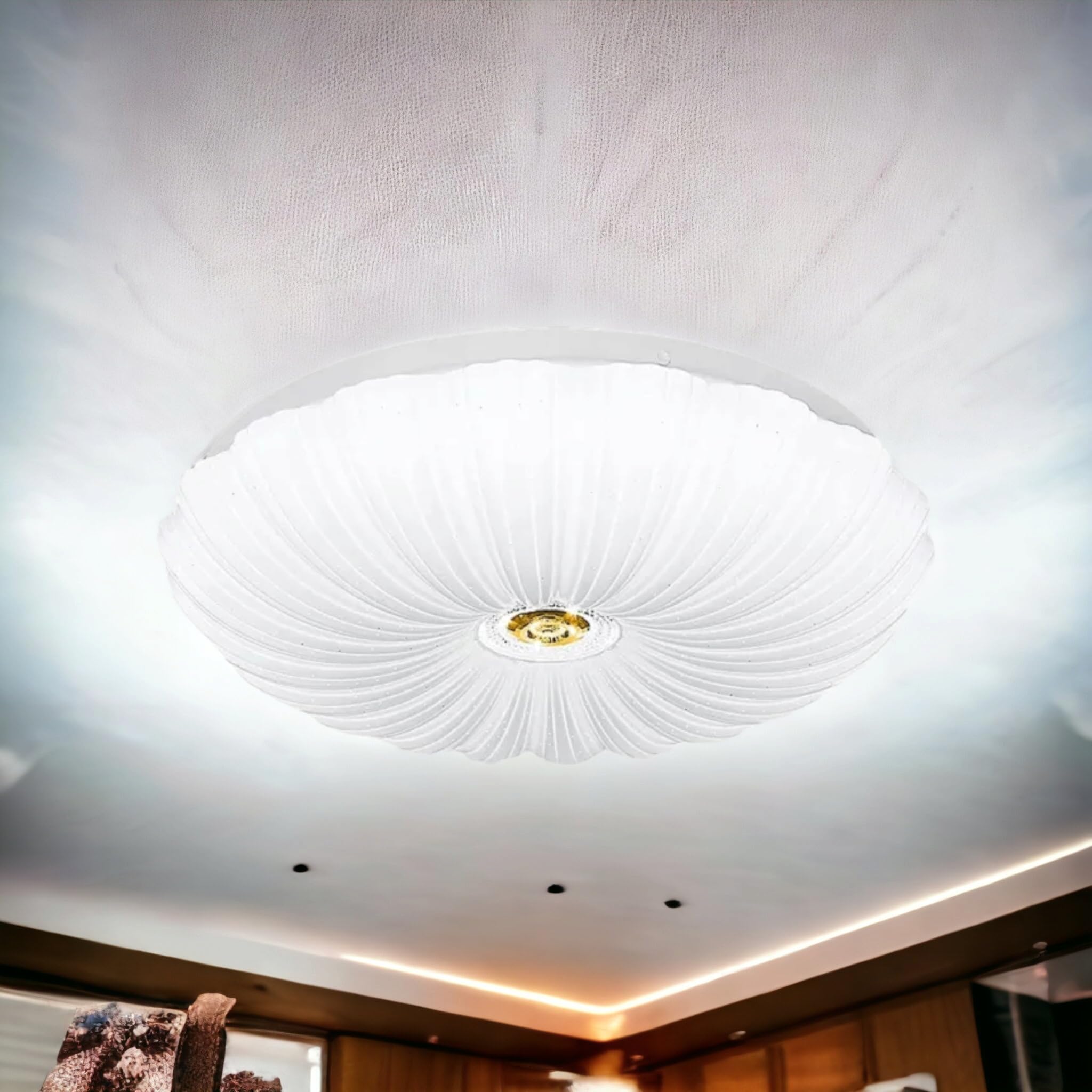 Plafoniera a led da interno moderna a soffitto forma tonda lampada adatta per camera da letto salone soggiorno solotto cucina 46W (Effetto Stellato - Bluetooth)