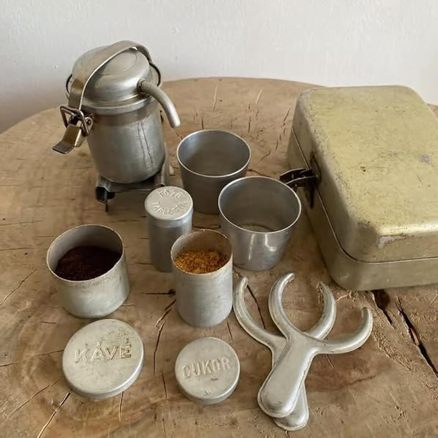 Kit per caffè espresso portatile vintage extra raro e da campeggio, set regalo per viaggi e avventure all'aria aperta