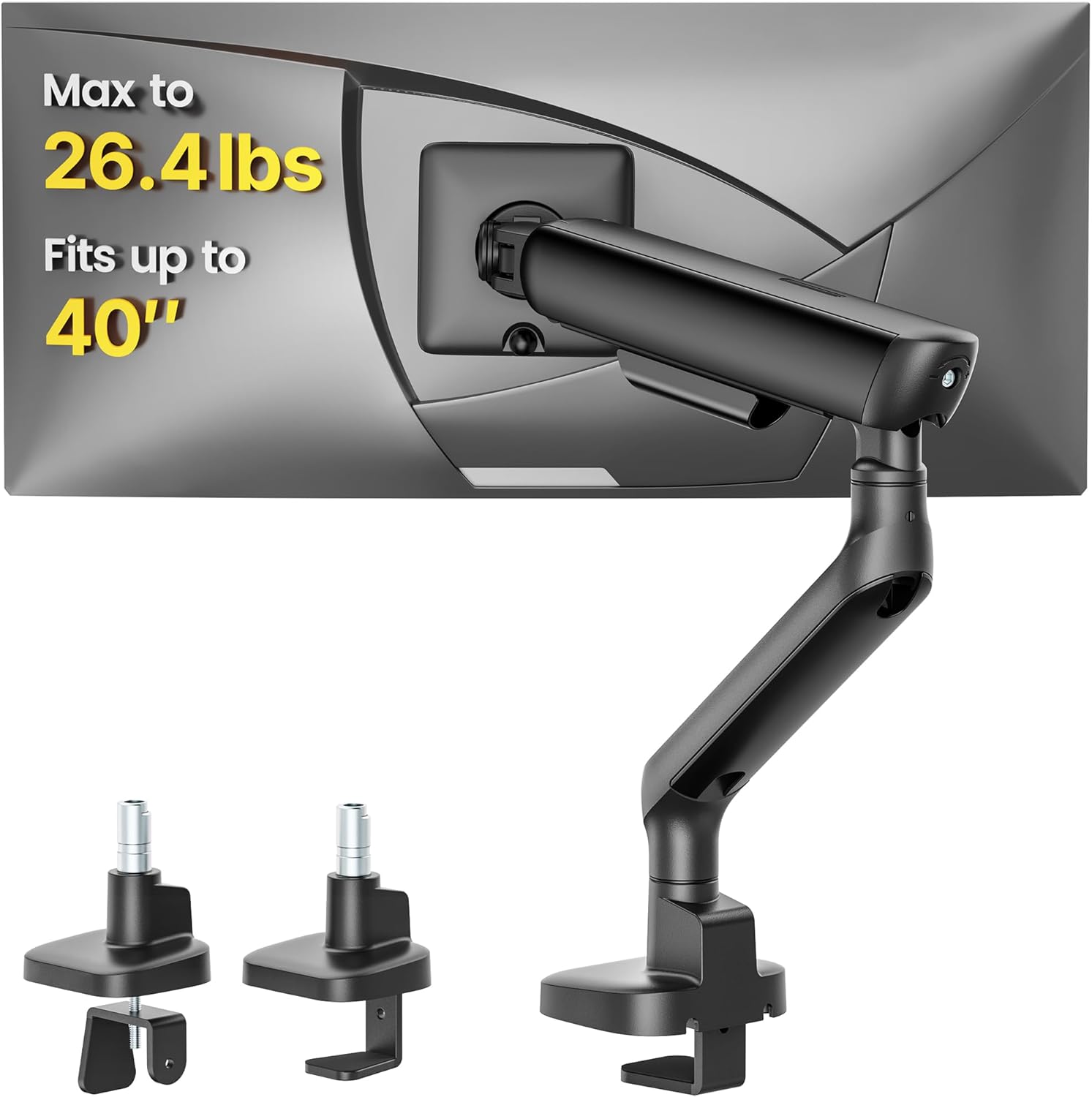 monTEK Single Monitor Arm, Mechanical Spring Monitor Arm for 17-40" Ultrawide Screens, Adjustable Monitor Desk Mount Holds up to 26.4 lbs with C Clamp/Grommet Desk Mount, VESA 75/100mm
