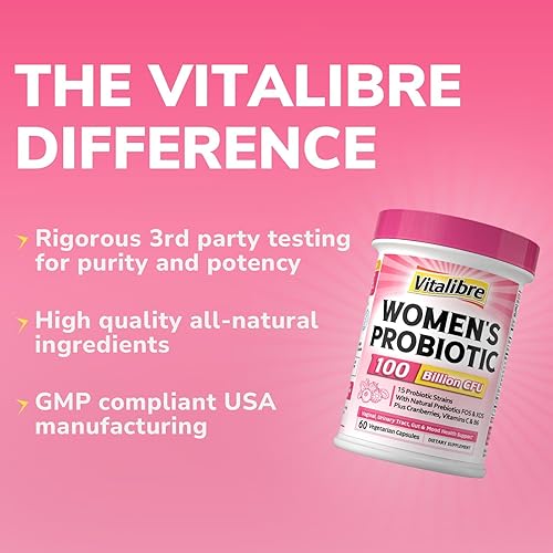 Miniatura 9 de Probióticos para mujer 100 mil millones de UFC, 15 cepas, con prebióticos, arándanos, vitamina B6 y VC, salud intestinal, vaginal y estado de ánimo,