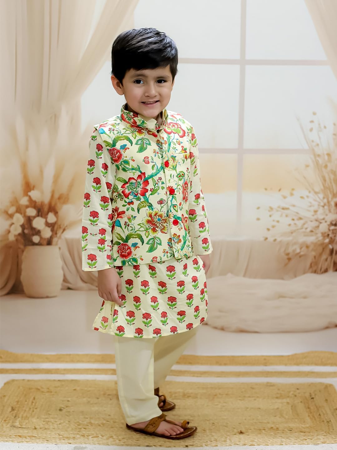 BownBee Pure Cotton Full Sleeve Kurta Pajama with Jacket for Boys