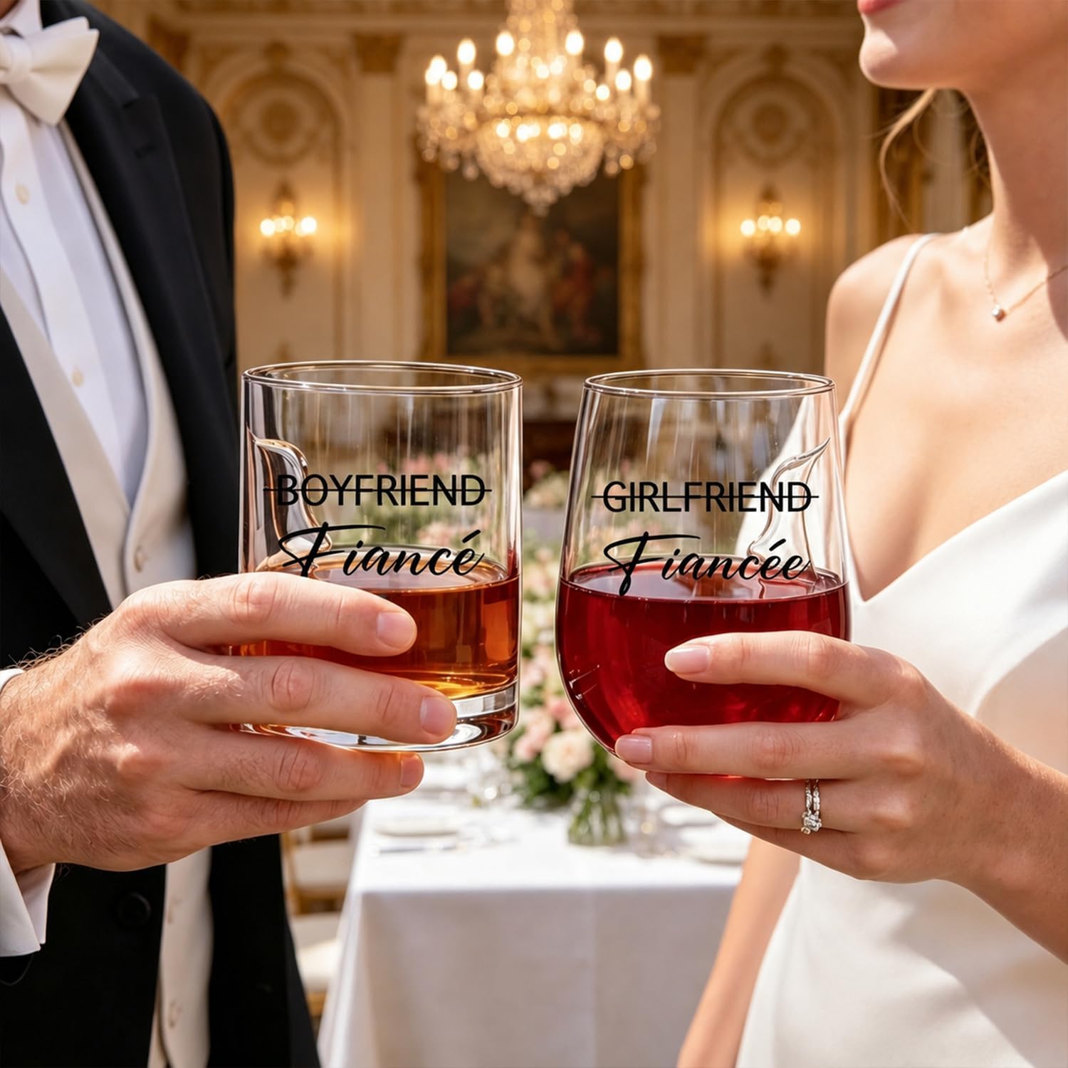 Engagement Gifts for Couples Women, Hand-Blown 3D Facial Silhouette Wine & Whiskey Glass Set,Unique Fiance & Fiancee Keepsake,Just Engaged Present Ideas for Her Him Bride Men Future Mr and Mrs image 2