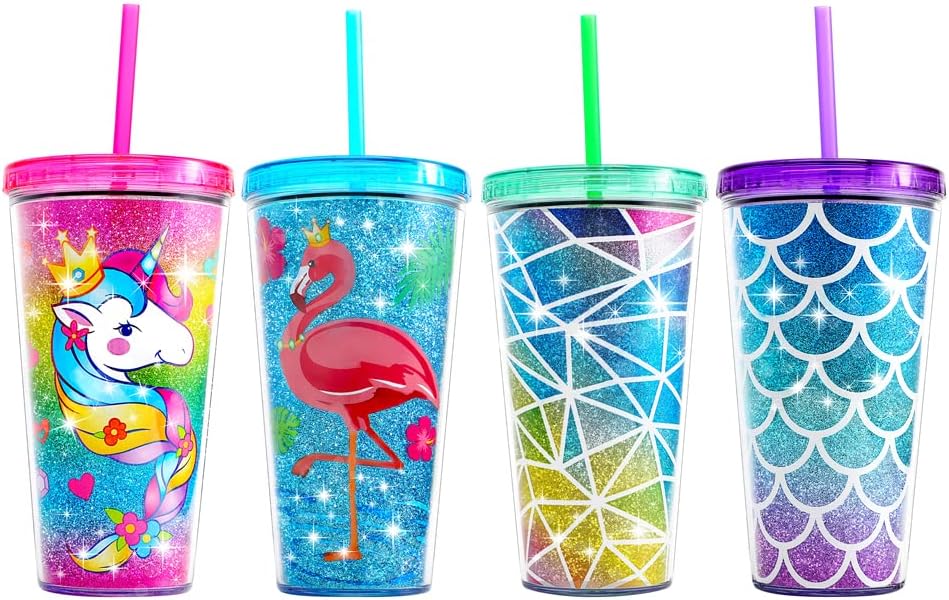 Home Tune Cute Glitter Tumbler Cups with Lid and Straw, Double Wall Insulated Acrylic Cup, 22 oz / 650ml (Mermaid) - Image 6
