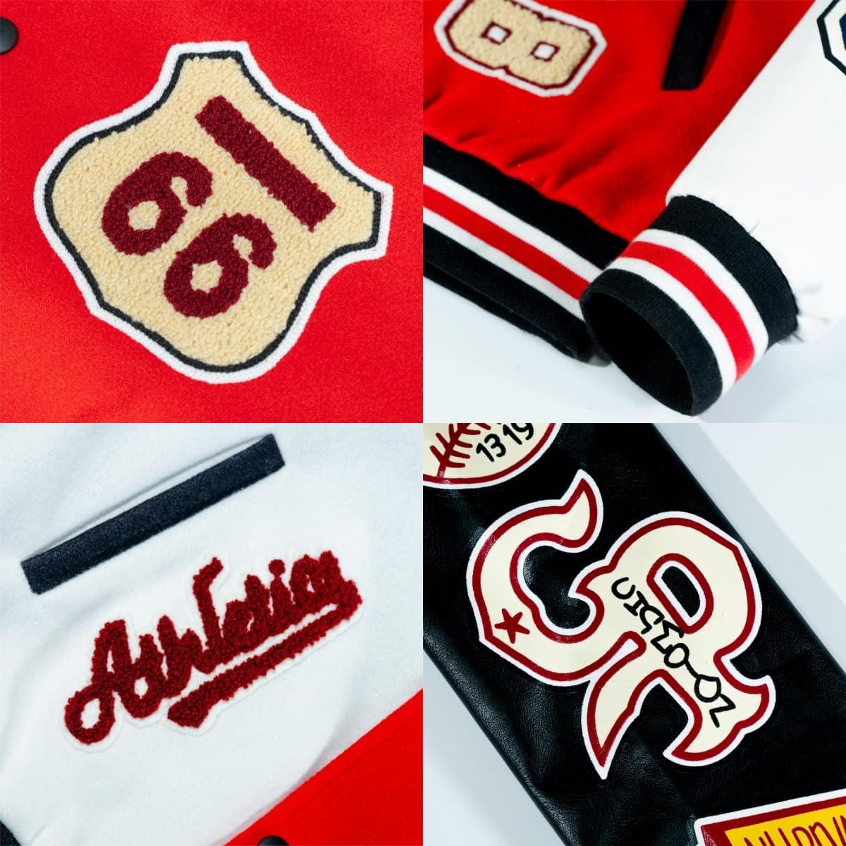 Glitrandi Varsity Jacket Women with Patches Print Cropped Bomber Leather Jacket Women 2025 S-XXL - Image 4