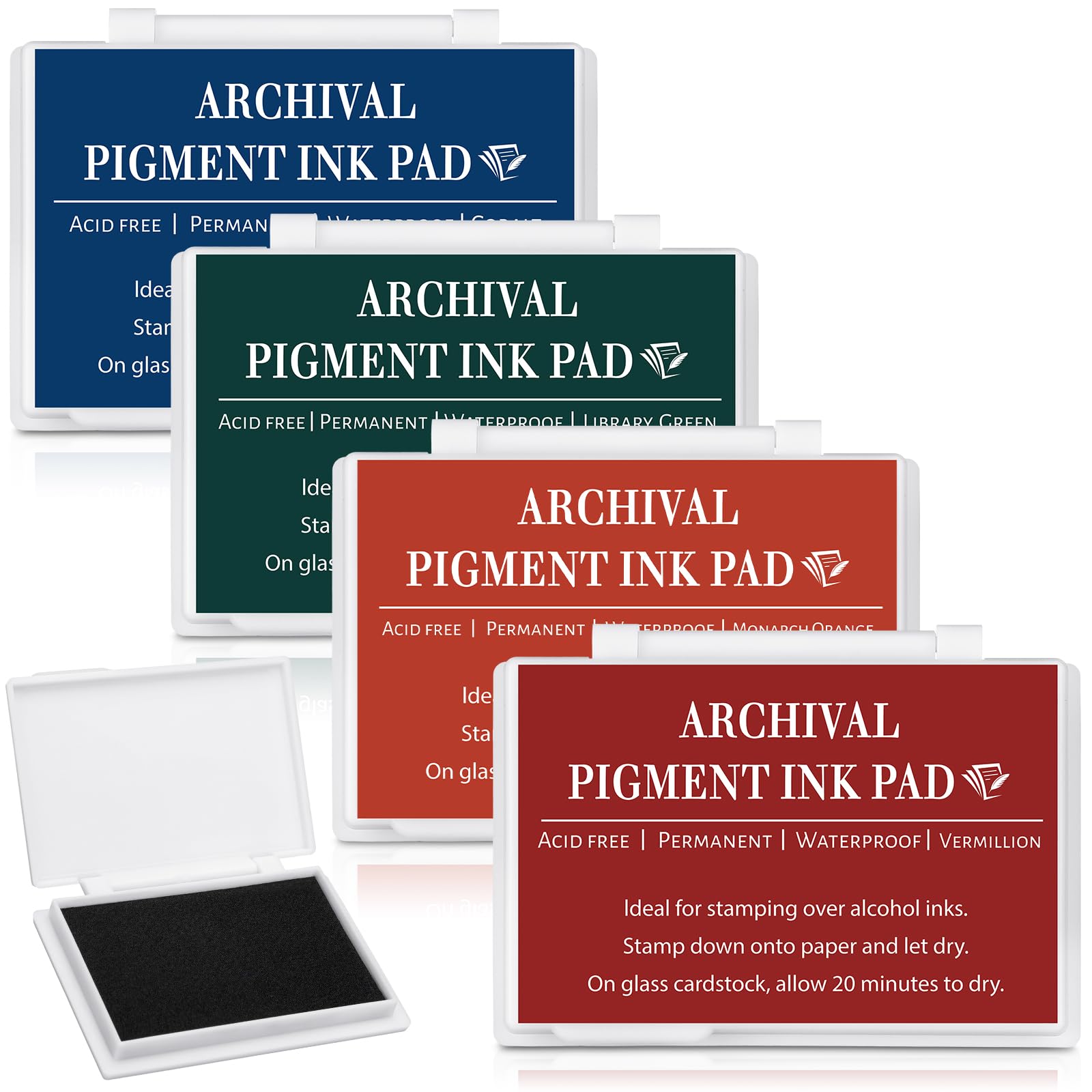 MotiMind 4 Pcs Archival Pigment Waterproof Ink Pad for Stamp, Bright Colors