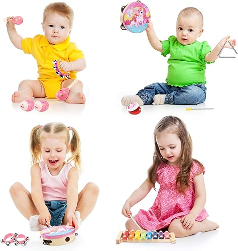 Miniatura 4 de oathx Juego de batería para niños pequeños de 1 a 3 años y niños pequeños, instrumentos musicales, juguetes para bebés y niñas