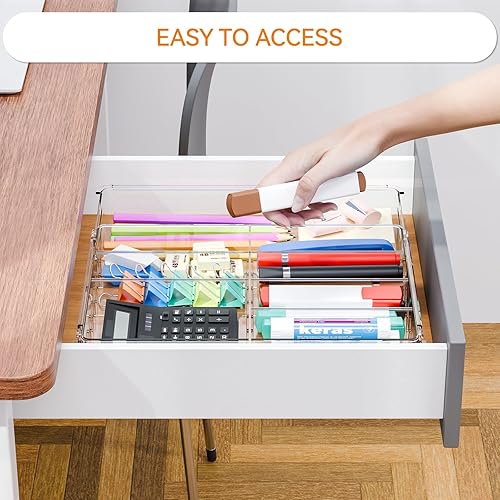 Vista 6 de Yieach Bandeja organizadora de cajones de escritorio expandible, organizador de cajones de basura de 1.8 pulgadas de alto para cocina, organizadores