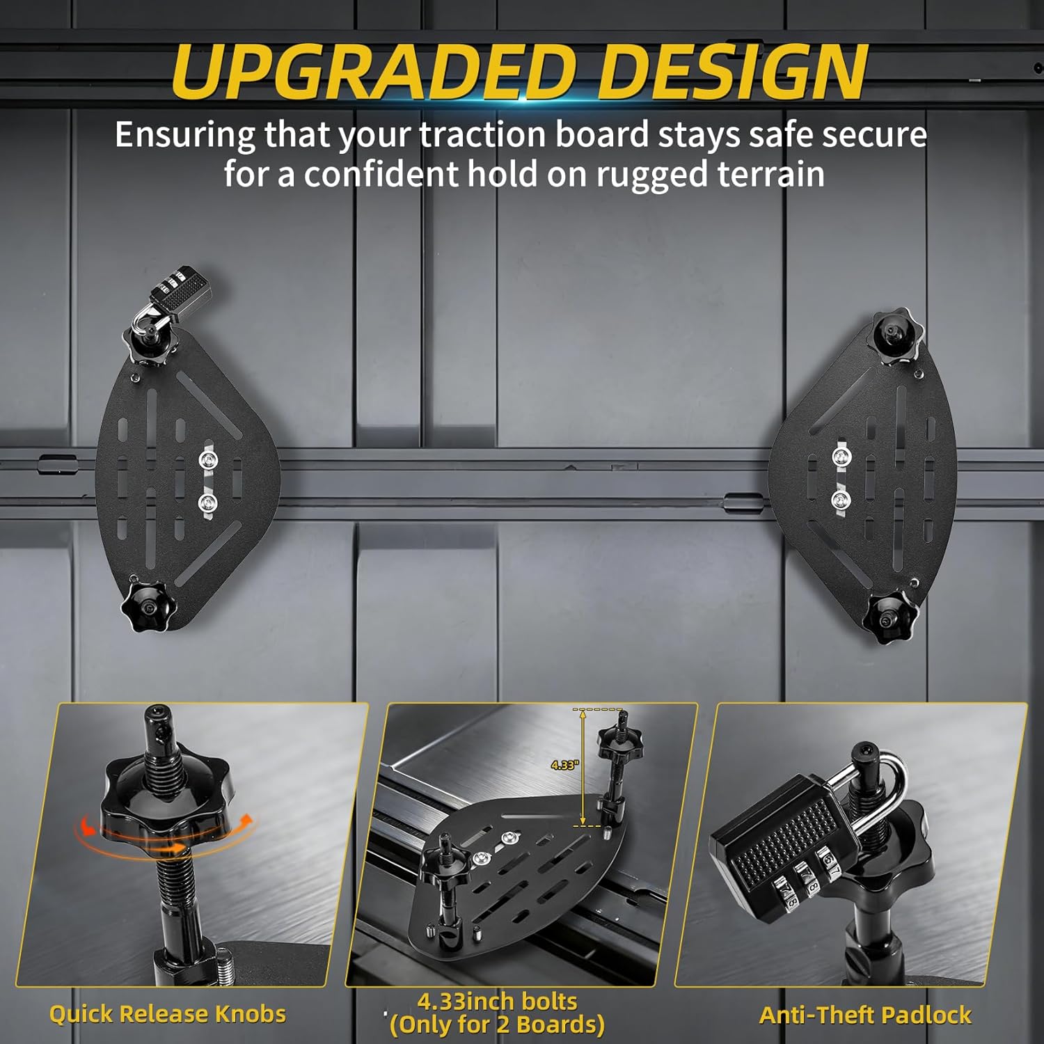 Traction Board Mounting Kit with Lock, DIY-Installable Recovery Board Mount, Universal Bracket for Rooftop Platform Traction Tracks