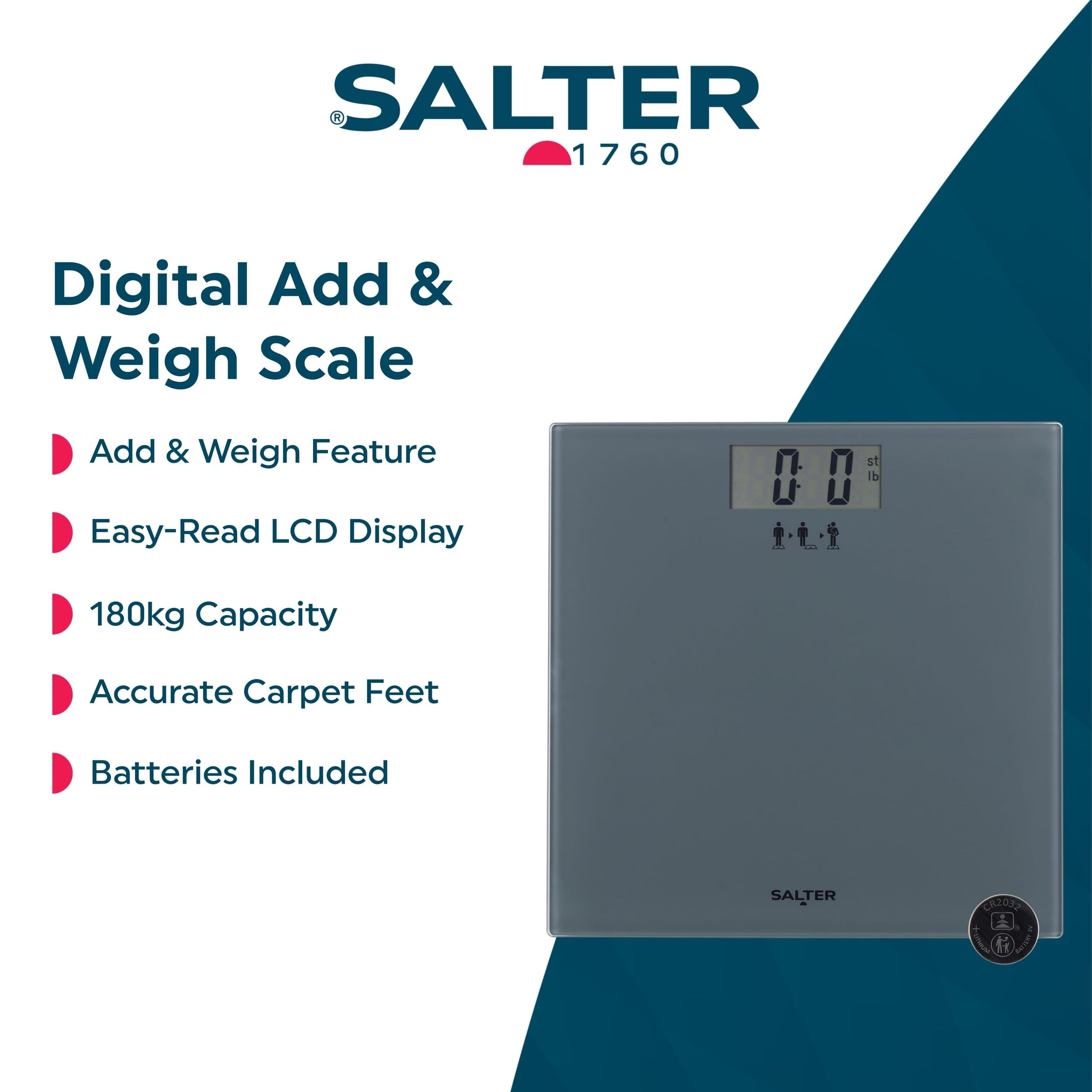Salter 433 SVDR Mechanical Bathroom Scale – Body Weight Scale With 120 KG Capacity, Large Platform With Non-Slip Mat, Easy To Read Rotating Dial, No Batteries Required, Weigh In Kg/st/lbs, Silver