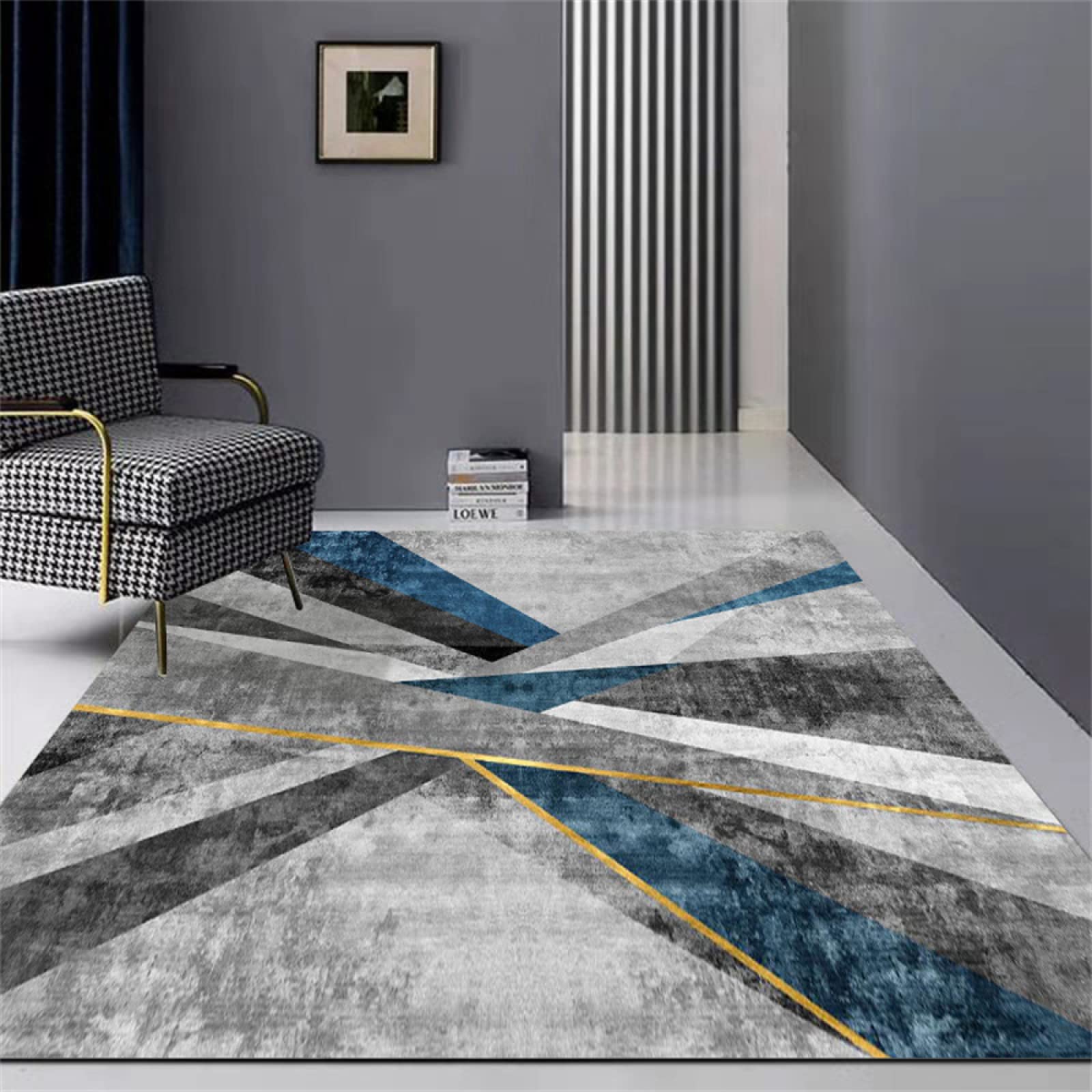 Tapis de couloir moderne au design géométrique gris bleu 160x230