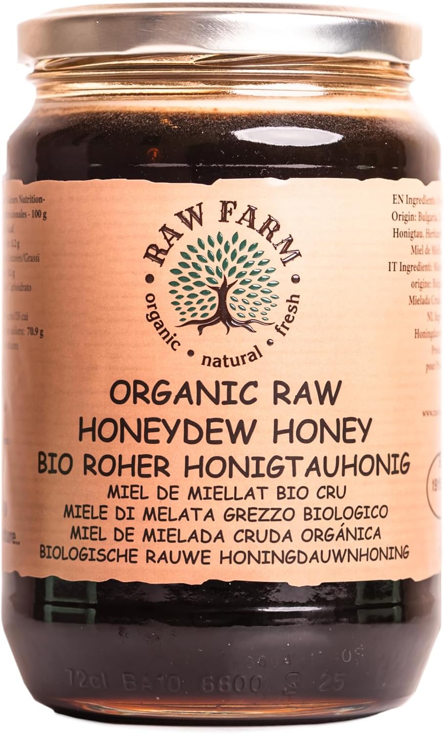 Raw Farm - Organic Raw Honeydew Honey from Mountain Oak Forests 900 g – Single Sourced, Pure and Natural, Directly from the RAW FARM Beekeepers