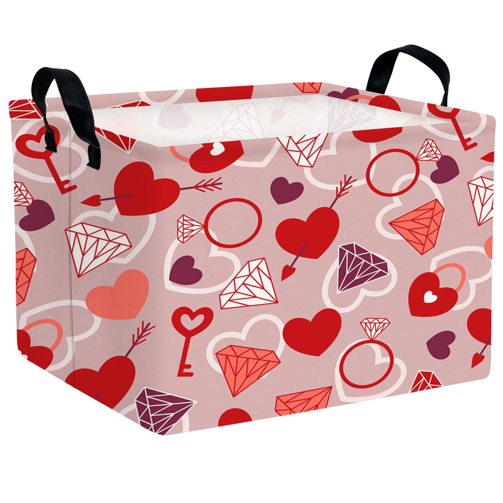 Valentine's Day Basket Gift for Empty Cute Heart Large Storage Bin for Kid and Baby Room Décor (Diamond Key Lock Love)