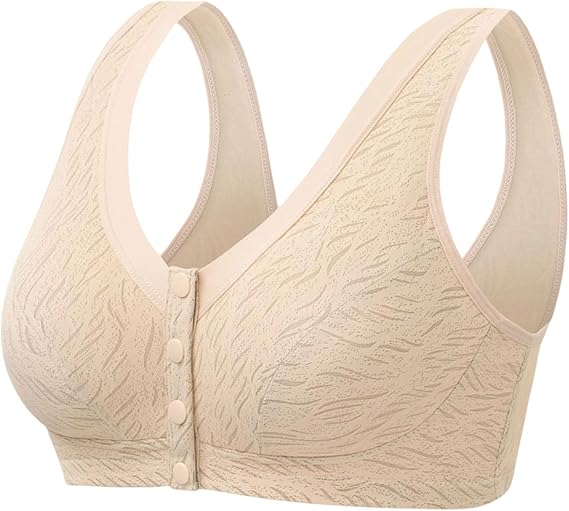 Front Closure Wireless Bras for Women Button Snap Closed Smoothing Everyday Cotton Bra No Underwire Seamless Bralette