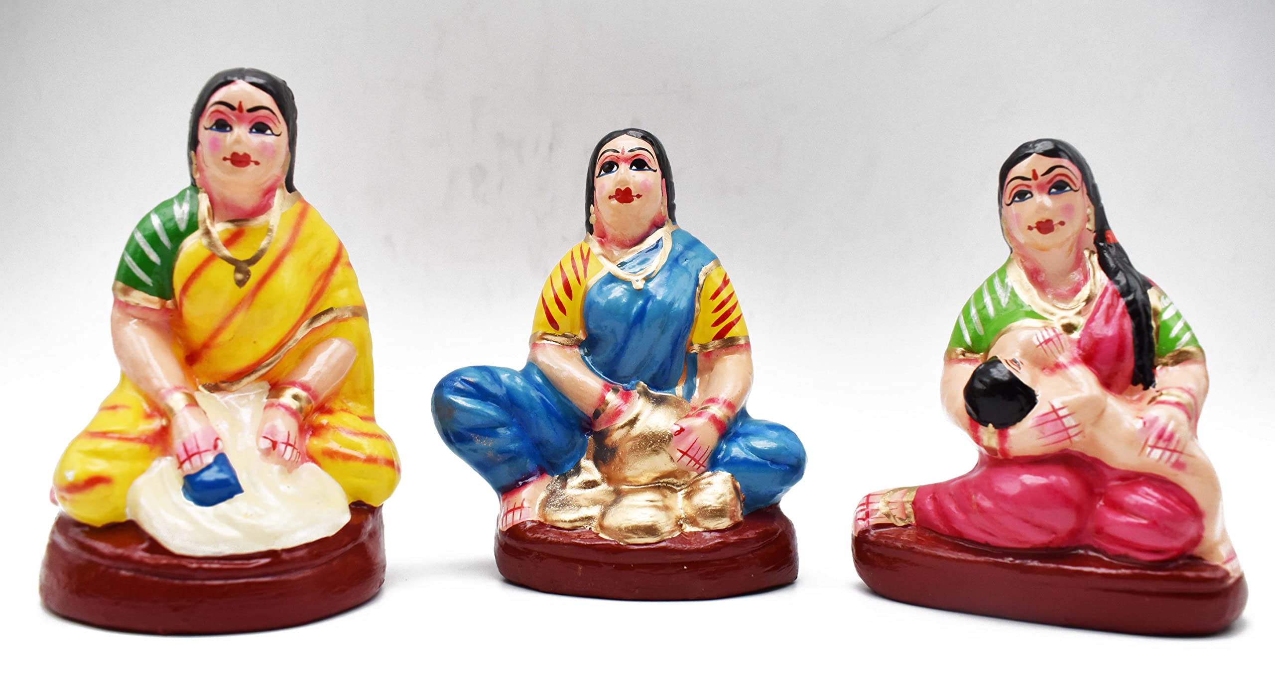 justhandmade Wooden Women Using Traditional Grinder Set House Chores | Golu Doll |Lady Doll | Bommai - Multicolour (Combo of 3) (Yellow) (B09SQ212QW) Amazon Price History, Amazon Price Tracker