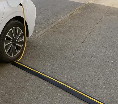 Image of Malvern EV Clips EV Charging Cable Protector Ramp 1.5 m x 83 mm Heavy Duty Rubber Floor Cover – Yellow/Black