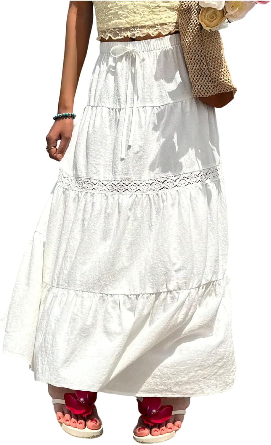 Verdusa Women's Boho Skirt Flowy Flared Ruffle Summer Long Maxi Skirts Going Out Outfits