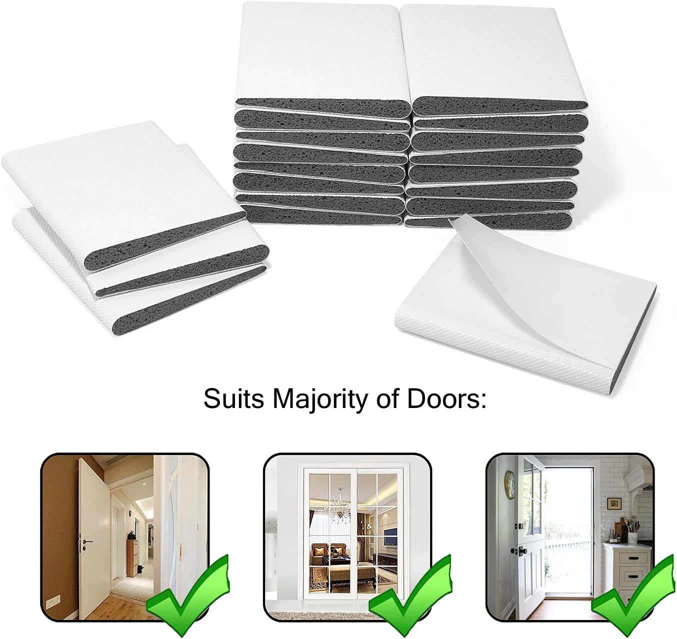 Door Corner Seals - Exterior Doorway Frame Sealing Wedge Filler - Cold Air & Draft Stopper with Heavy-Duty Adhesive - Self-Adhering Foam - Weatherstripping Accessories - Black, 4-Pack