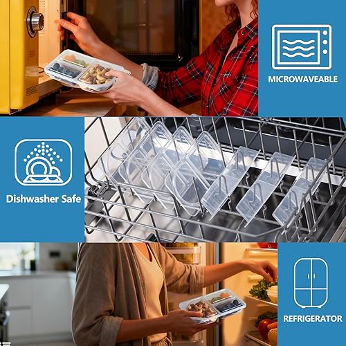 Miniatura 6 de 9oz Reusable Snack Containers with Lids for Kid, New Three Compartment Condiment Condiment Snack Pack Containers for School lunch, Travel, Party