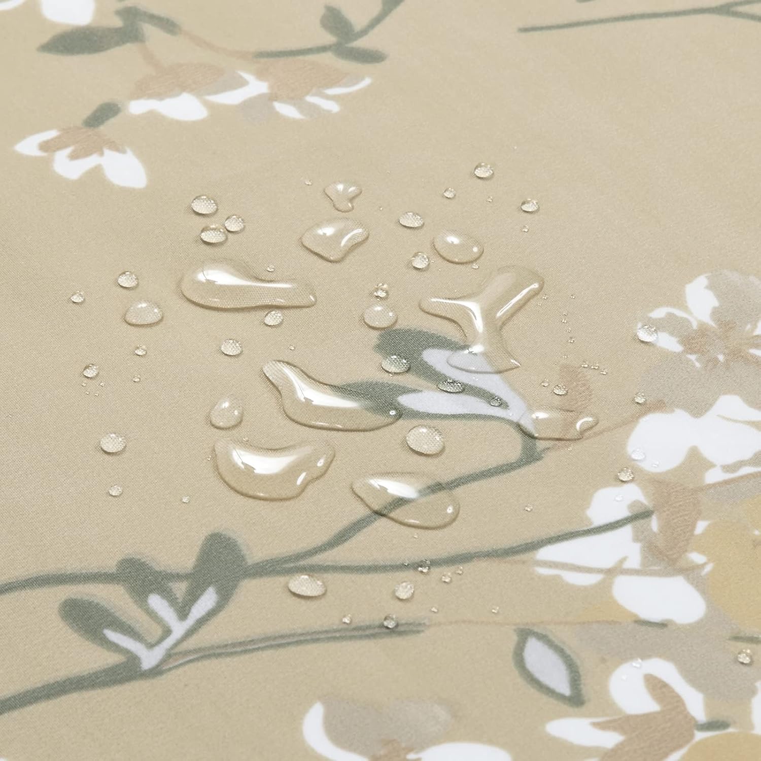 Silk Flowers Gold Fabric Plum Blossom Taupe Printed Floral Shower Curtain,Farmhouse Waterproof Yellow Polyester Tan Bathroom Curtains,72" W x 72" H