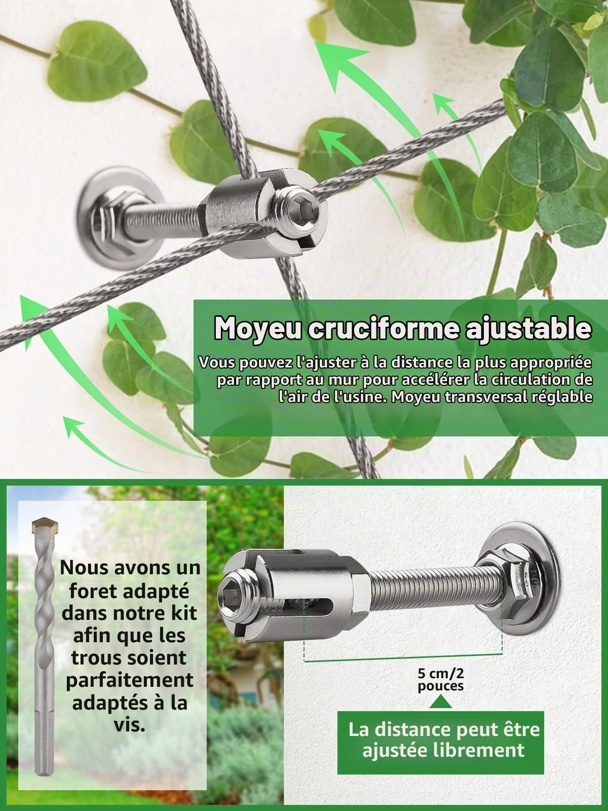 TOROKOM Treillis Jardin 30M pour Plantes Grimpantes, Câble Acier Inoxydable Robuste, Kit Système de Treillis à Câble avec Serrage Croisé, Support Mural pour Vignes, Fleurs et Légumes