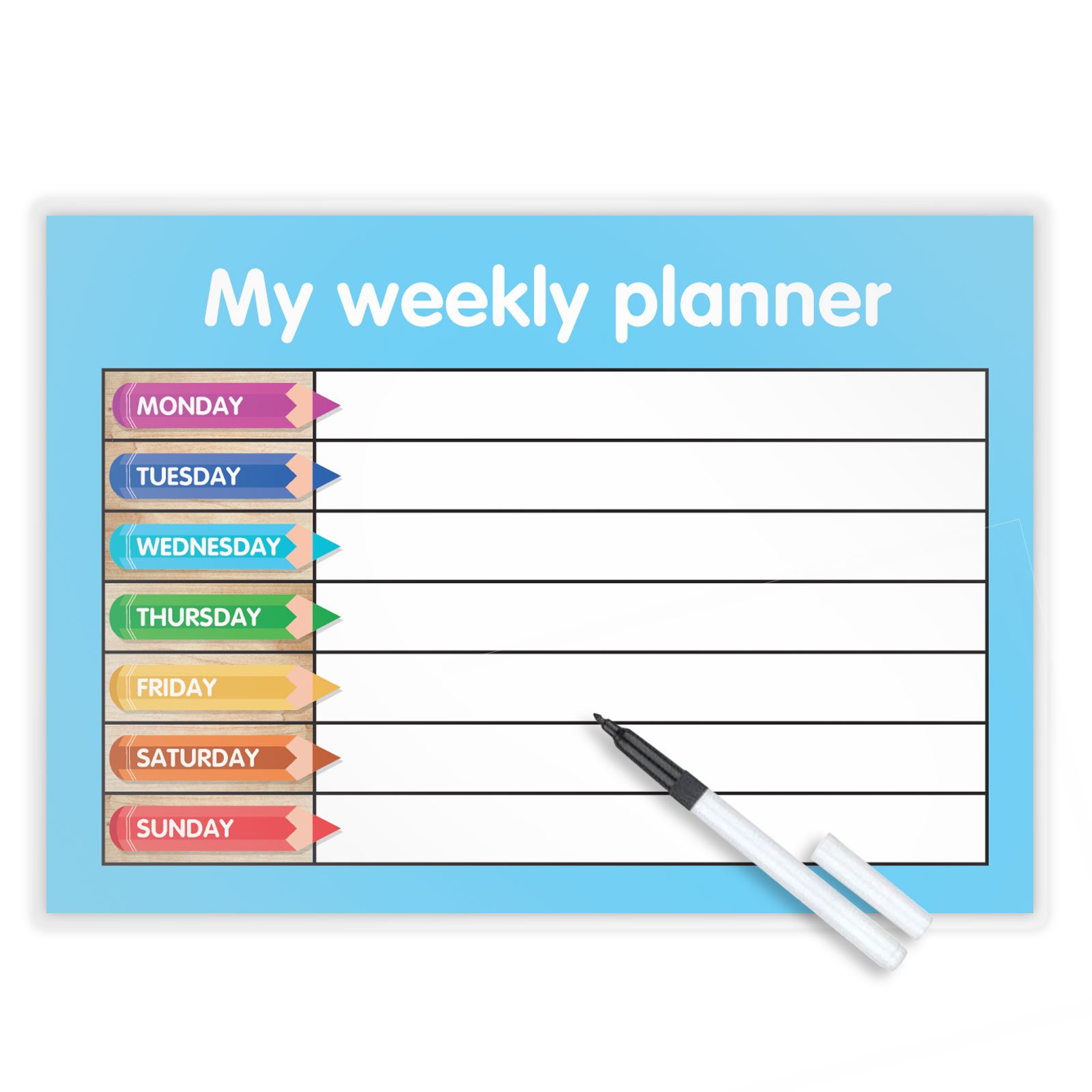 Funky Monkey HouseMY WEEKLY PLANNER - Wipe clean finish - Free dry-wipe pen -SHOPPING/KIDS/TASKS Light Blue