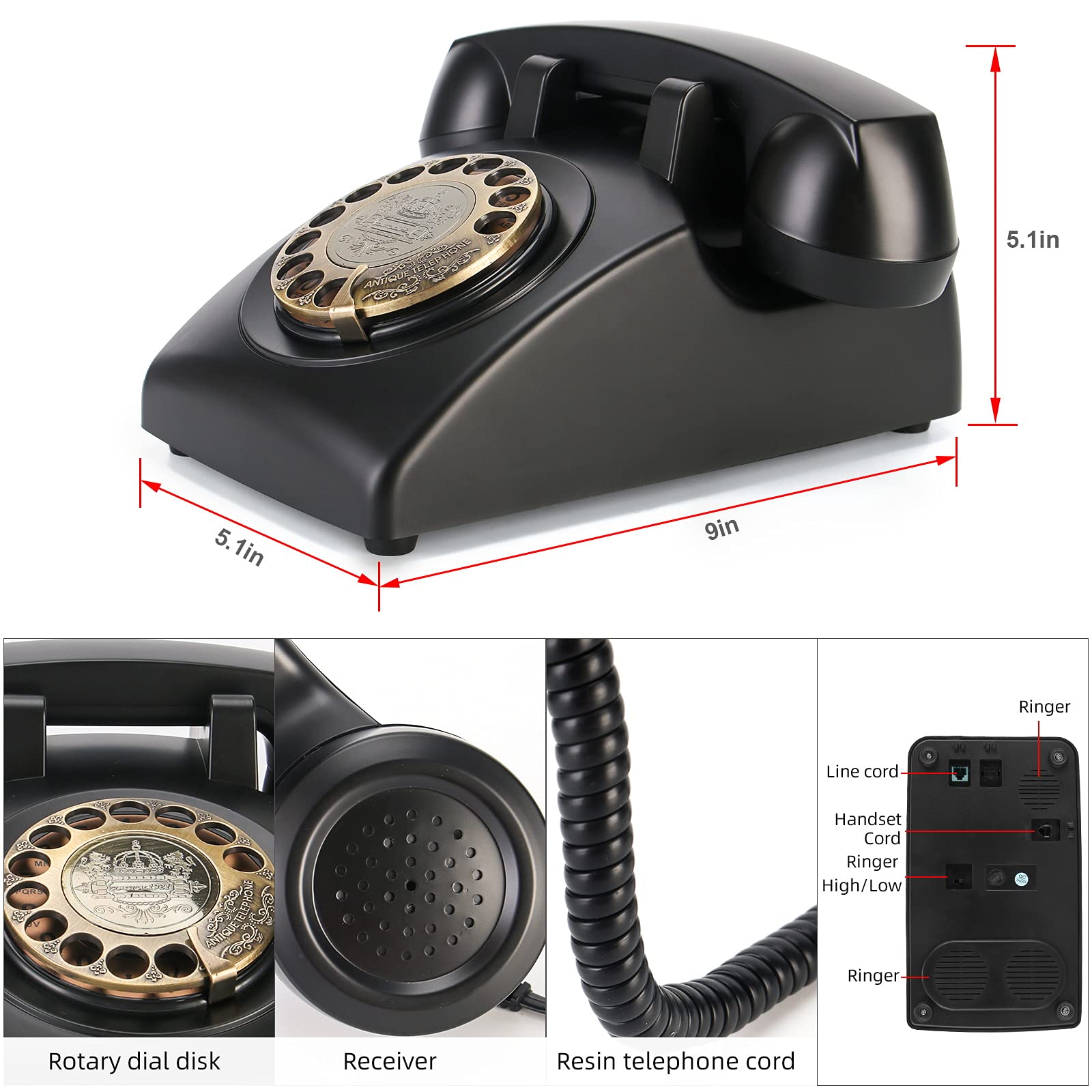 Amazon | QUOXO ロータリー式のレトロな電話機、1950年代の古い